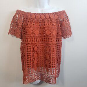 NEW ~ Maurices Women’s Lace Eyelet Top Burnt Orange Fall Fashion Size S /A135